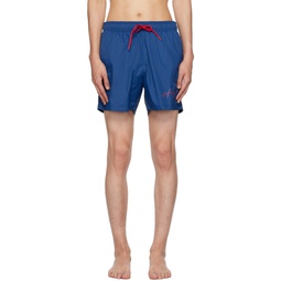 Blue Printed Swim Shorts 232084M193010