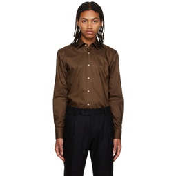 Brown Darted Long Sleeve Shirt 232085M192023