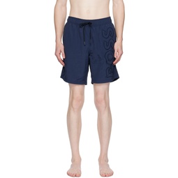 Navy Embroidered Swim Shorts 232085M208008