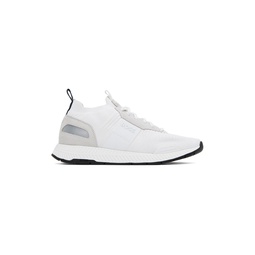 White Structured Knit Sneakers 232085M237000