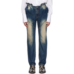 Blue Gathered Corset Jeans 232092M186002