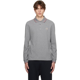 Gray Patch Long Sleeve Polo 232111M212014