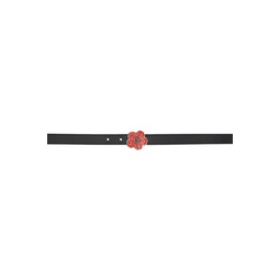 Black  Paris Thin Boke Flower Reversible Belt 232118F001000