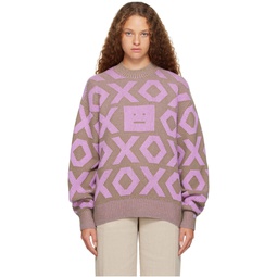 Beige   Purple Jacquard Sweater 232129F096003