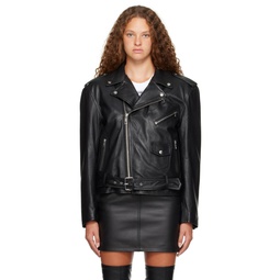 Black Crystal Cut Leather Jacket 232132F064000