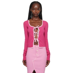 Pink Self Tie Cardigan 232132F095000