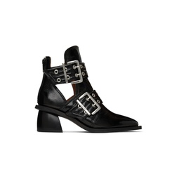 Black Chunky Buckle Open Cut Boots 232144F113024