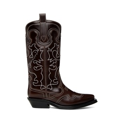 Burgundy Embroidered Western Boots 232144F114007