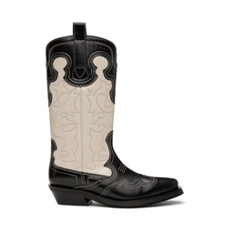 Black   Off White Embroidered Western Boots 232144F114019