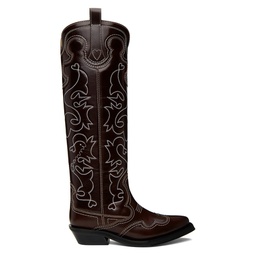 Burgundy Embroidered Western Boots 232144F115000