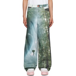 Green Printed Jeans 232152M186005