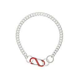 SSENSE Exclusive Silver   Red Curb Chain Necklace 232153M145005
