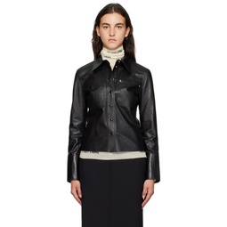 Black Shirt Leather Jacket 232154F064003