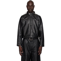 Black Velar Spike Leather Jacket 232158M181008