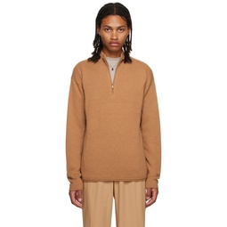 Tan Half Zip Sweater 232173M202002