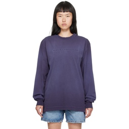Purple Embossed Long Sleeve T Shirt 232187F110024