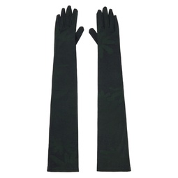 Green   Black Printed Floral Gloves 232188F012004