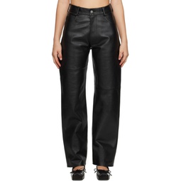 Black Paneled Leather Pants 232188F084000