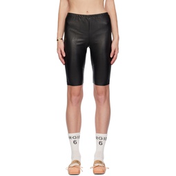 Black Paneled Faux Leather Shorts 232188F088000