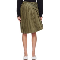 Khaki Pleated Midi Skirt 232188F092005