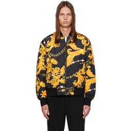 Black   Yellow Chain Couture Reversible Bomber Jacket 232202M175002