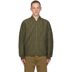 Green Quilted Bomber Jacket 232213M175013