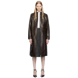 Brown Maxos Leather Coat 232231F064011