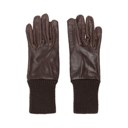 Brown Short Ribcuff Gloves 232232M135016
