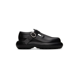 Black Leather Buckle Loafers 232249F120000