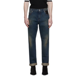 Blue Leather Pocket Jeans 232251M186008
