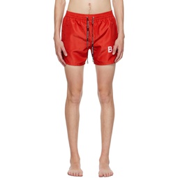 Red Printed Swim Shorts 232251M208001
