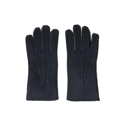 Navy Pinched Seam Shearling Gloves 232260M135005