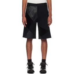 Black Paneled Leather Shorts 232260M193008