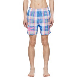 Blue   Pink Check Swim Shorts 232268M193006