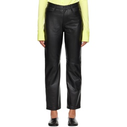 Black  White Label Straight Leather Pants 232288F084002