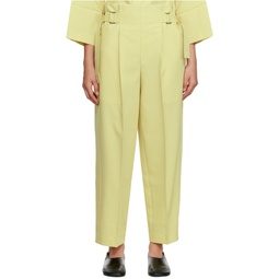 Yellow Flat Tuck Trousers 232302F087004