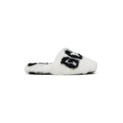 White Faux Fur Logo Slippers 232308F124000