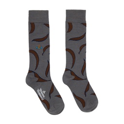 Gray Embroidered Socks 232314M220008