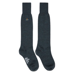 Blue   Gray Uni Colour High Socks 232314M220018