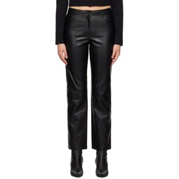Black Darted Faux Leather Trousers 232343F087001