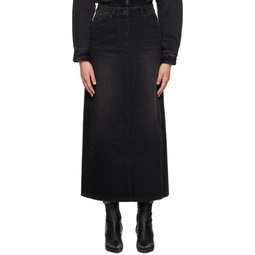 Black Faded Denim Maxi Skirt 232343F093001