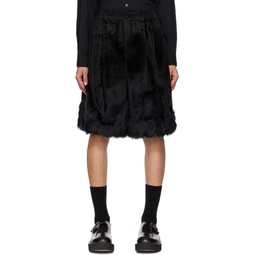 Black Pleated Faux Fur Shorts 232347M193009