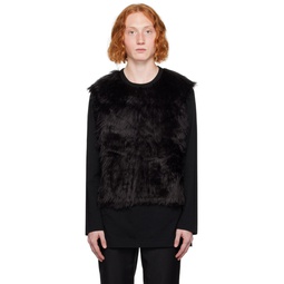 Black Paneled Faux Fur Long Sleeve T Shirt 232347M213003