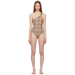 Beige Check Swimsuit 232376F103002