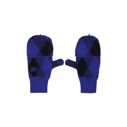 Blue   Black Argyle Wool Mittens 232376M135005