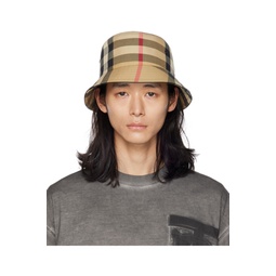 Beige Exaggerated Check Bucket Hat 232376M140000