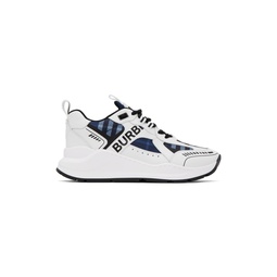 White   Navy Check Sneakers 232376M237015