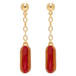 Gold   Orange Enameled Hot Dog Earrings 232379F022016