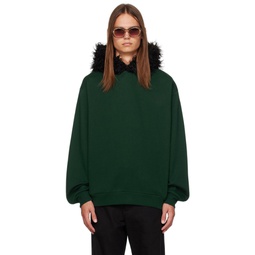 Green Embroidered Faux Fur Hoodie 232379M202012
