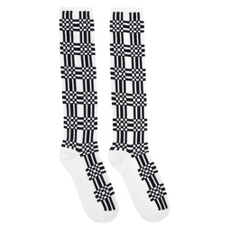 White   Black Check Socks 232379M220013